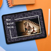 エレガントフローラカスタムファミリーフォト文字グレー ポスター