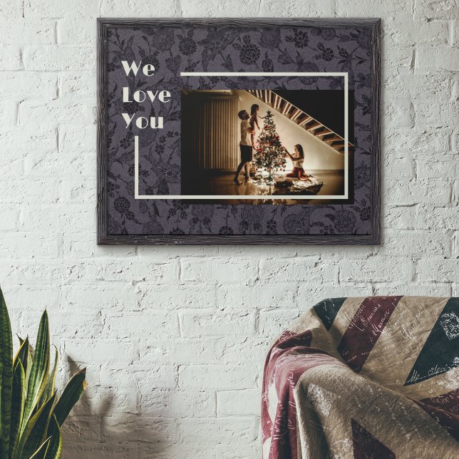 エレガントフローラカスタムファミリーフォト文字グレー メタルプリント (クリエイターアップロード済み)