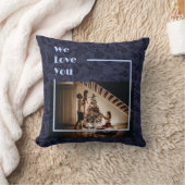 エレガントフローラカスタムファミリーフォト文字ブルー クッション (ブランケット)