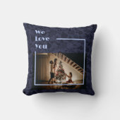 エレガントフローラカスタムファミリーフォト文字ブルー クッション (正面)