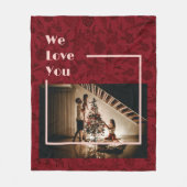 エレガントフローラカスタムファミリーフォト文字レッドフリース フリースブランケット (正面)