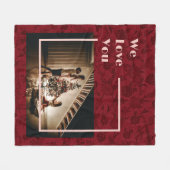 エレガントフローラカスタムファミリーフォト文字レッドフリース フリースブランケット (正面(横))