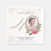 エレガントフローラカスタム金ゴールド写真40歳の誕生日 スタンダードカクテルナプキン (正面)