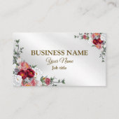 エレガントフローラカラフルレッドフローラシルバーモダン 名刺 (正面)