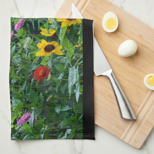 エレガントフローラガーデンひまわり《植物》百日草梅 キッチンタオル (四つ折り)