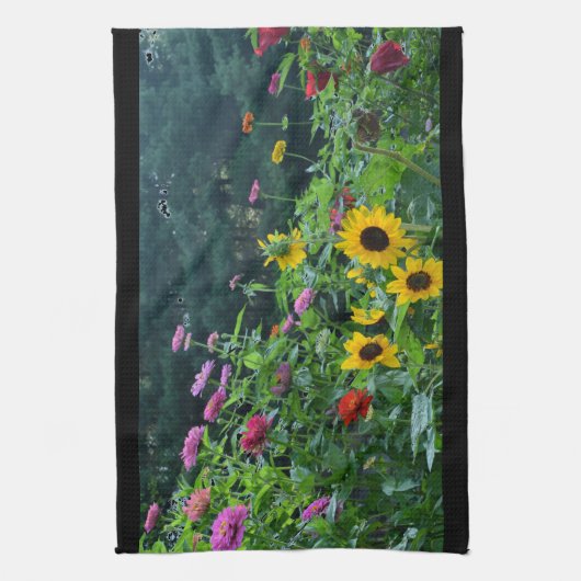 エレガントフローラガーデンひまわり《植物》百日草梅 キッチンタオル (縦)