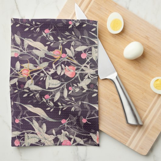 エレガントフローラガーデンウォーターカラーバラ&チューリップ キッチンタオル (四つ折り)