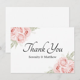 エレガントフローラガーデンウォーターカラーピンクローズ結婚ズ サンキューカード