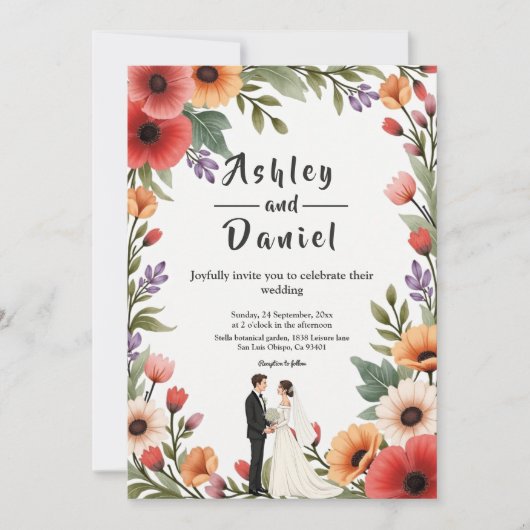 エレガントフローラガーデンサマー結婚ズ 招待状 (正面)