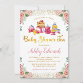 エレガントフローラガーデンティーパーティー赤ちゃんシャワー 招待状 (正面)