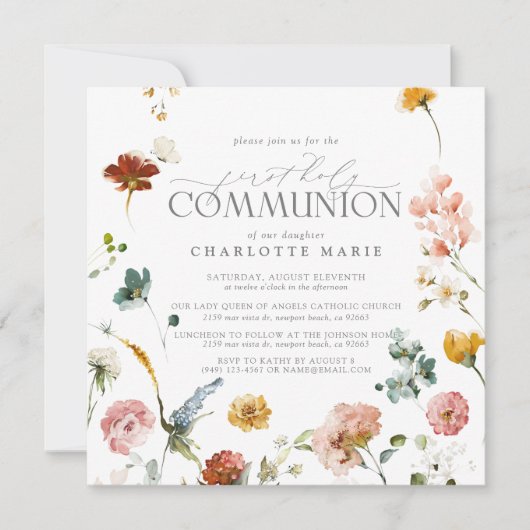 エレガントフローラガーデンファースト聖体拝領ガール 招待状 (正面)