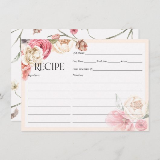 エレガントフローラガーデンブライダルシャワーレシピカード (正面/裏面)