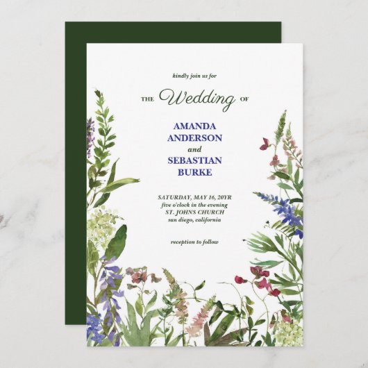 エレガントフローラガーデンワイルドフラワー結婚ズ 招待状 (正面/裏面)