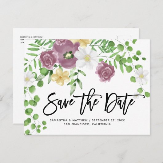 エレガントフローラガーデン春の結婚式保存日付 ポストカード (正面/裏面)