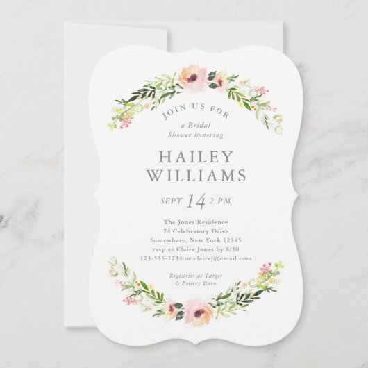 エレガントフローラガーランドブライダルシャワー 招待状 (正面)