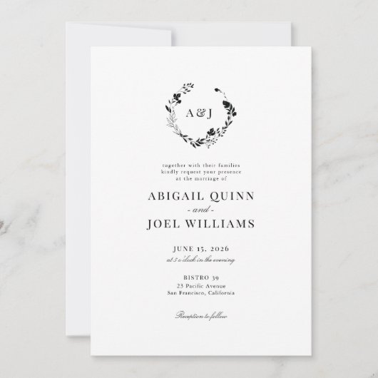 エレガントフローラクラシックリース結婚式招待状 招待状 (正面)