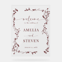 エレガントフローラクラシックリーフ結婚の アクリルサイン