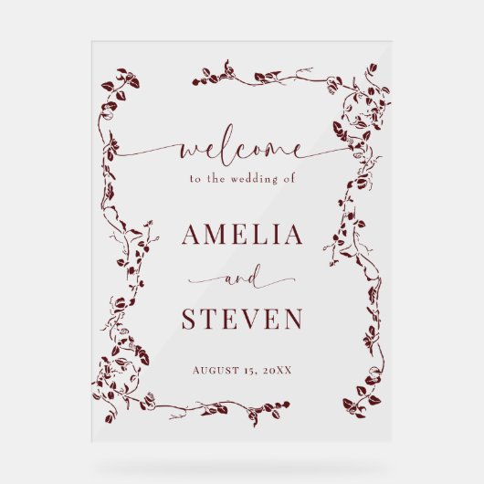 エレガントフローラクラシックリーフ結婚の アクリルサイン (正面)