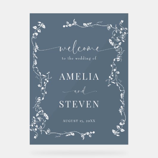 エレガントフローラクラシックリーフ結婚の アクリルサイン (正面)