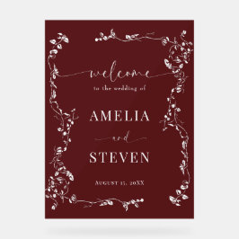 エレガントフローラクラシックリーフ結婚の アクリルサイン