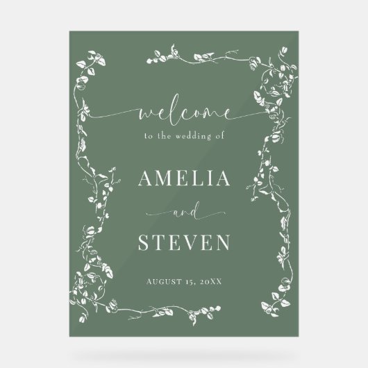 エレガントフローラクラシックリーフ結婚の アクリルサイン (正面)