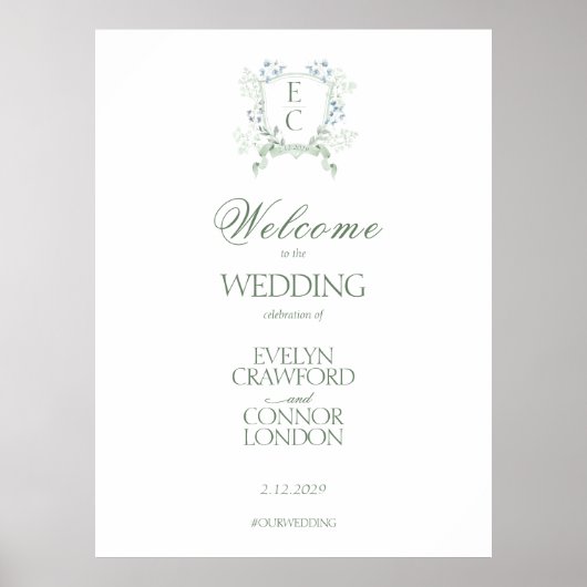 エレガントフローラクレスト歓迎の結婚看板ポスター ポスター (正面)