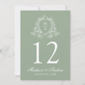 エレガントフローラクレスト結婚セージのテーブル番号 招待状 (正面)