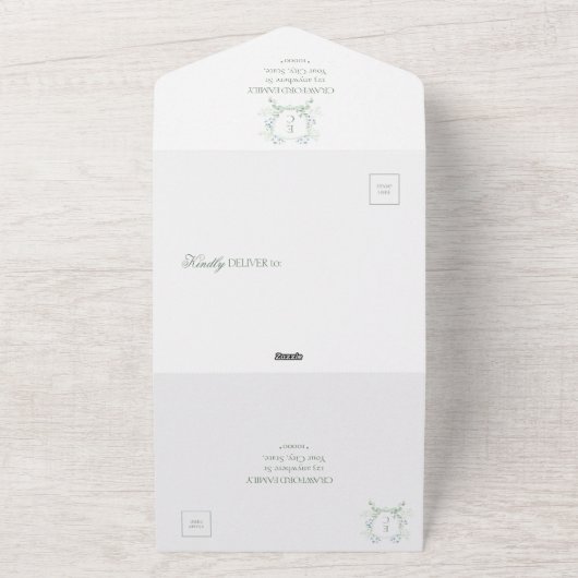 エレガントフローラクレストRSVP Entree Choice結婚の オールインワン招待状 (外側)