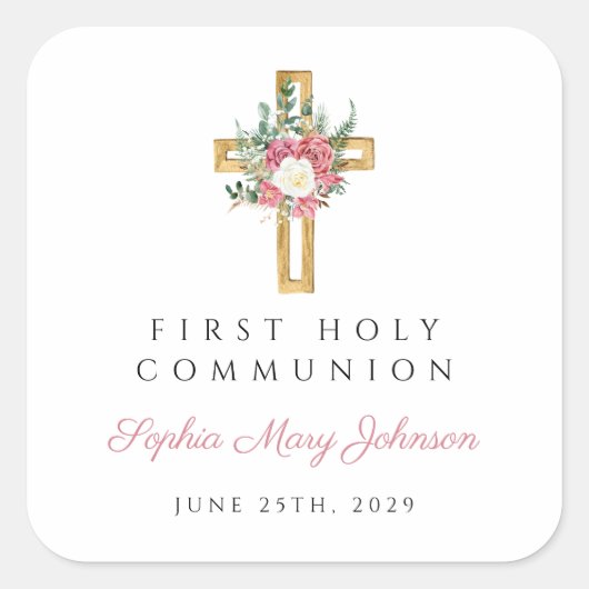 エレガントフローラクロスガール第一聖餐式 スクエアシール (正面)