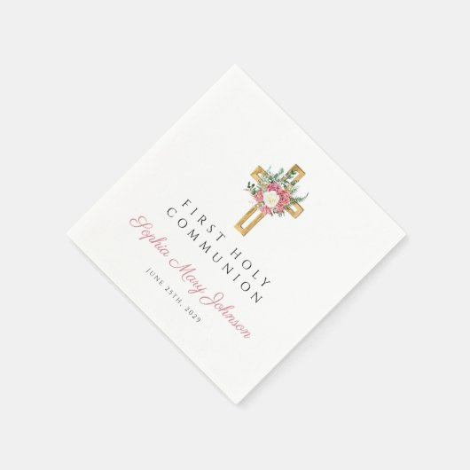 エレガントフローラクロスガール第一聖餐式 スタンダードカクテルナプキン (角)