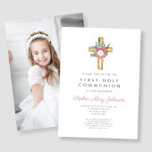 エレガントフローラクロスガールFirst Communion写真 招待状