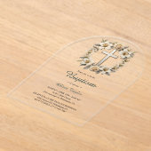 エレガントフローラクロス男女兼用バプテスマ アクリル招待状 (レイダウン)