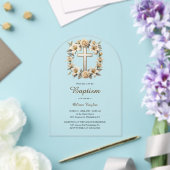 エレガントフローラクロス男女兼用バプテスマ アクリル招待状 (インサイチュ (ウェディング))