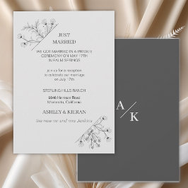 エレガントフローラグモダンレーたった今結婚しました 招待状