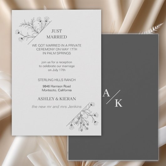 エレガントフローラグモダンレーたった今結婚しました 招待状