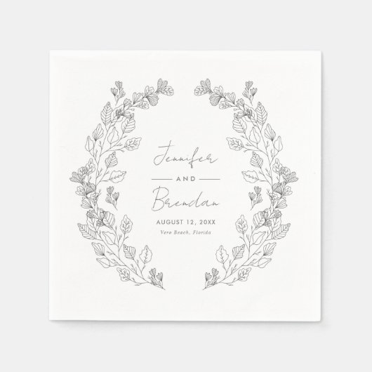 エレガントフローラグレーウェディングレセプションカクテル スタンダードカクテルナプキン (正面)