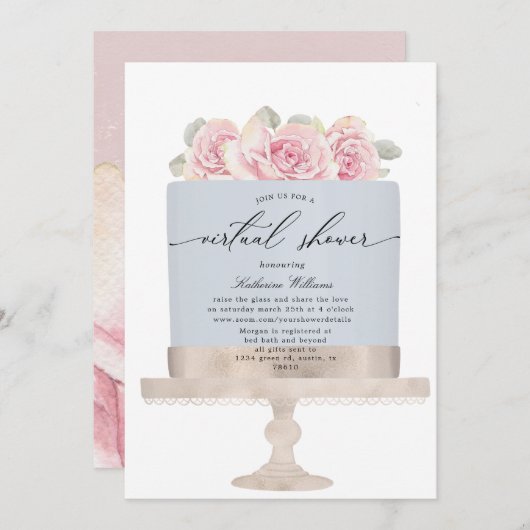 エレガントフローラケーキ仮想シャワー招待状 (正面/裏面)