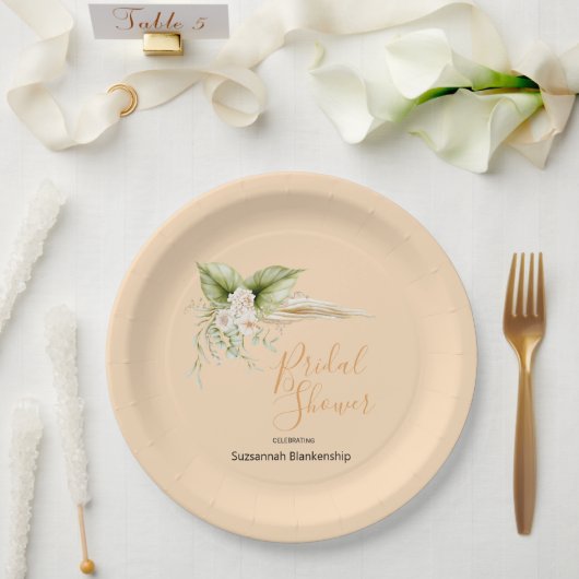 エレガントフローラコーナーブライダルシャワーテンプレート ペーパープレート (ウェディング)