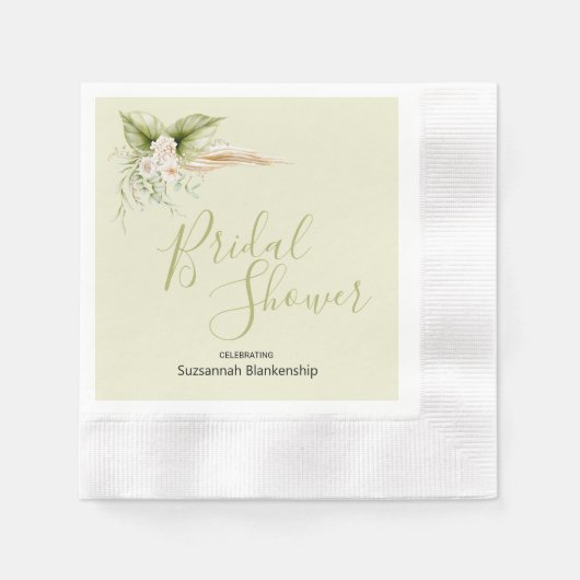 エレガントフローラコーナーブライダルシャワーテンプレート 縁ありカクテルナプキン (正面)