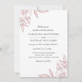 エレガントフローラコー結婚ナーの赤面ピンクQRコード 招待状 (正面)