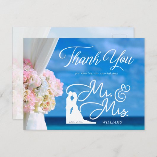 エレガントフローラサマービーチ結婚式ありがとう ポストカード (正面/裏面)