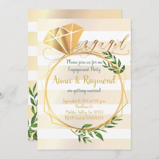 エレガントフローラシック婚約パーティ 招待状 (正面/裏面)