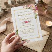 エレガントフローラシック金ゴールドホワフォーマルイ結婚ト 招待状