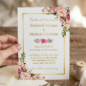 エレガントフローラシック金ゴールドホワフォーマルイ結婚ト 招待状