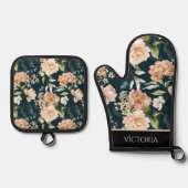 エレガントフローラシャビーパーソナライズされたシック 鍋つかみ&鍋敷きセット (正面)