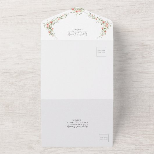 エレガントフローラシンプルのバラ結婚スクリプト オールインワン招待状 (外側)