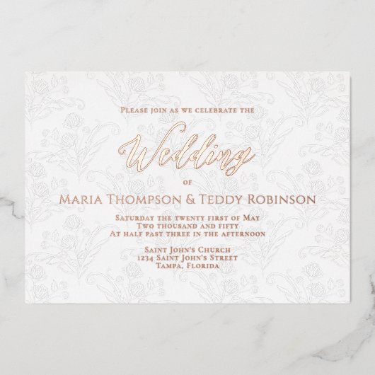 エレガントフローラシンプルの葉書台本 箔招待状 (正面)