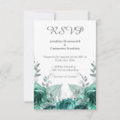 エレガントフローラシンプルグリーン金属RSVP 招待状 (正面)