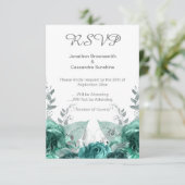 エレガントフローラシンプルグリーン金属RSVP 招待状 (スタンド正面)