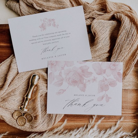 エレガントフローラスクリプトピンクブライダルシャワー サンキューカード